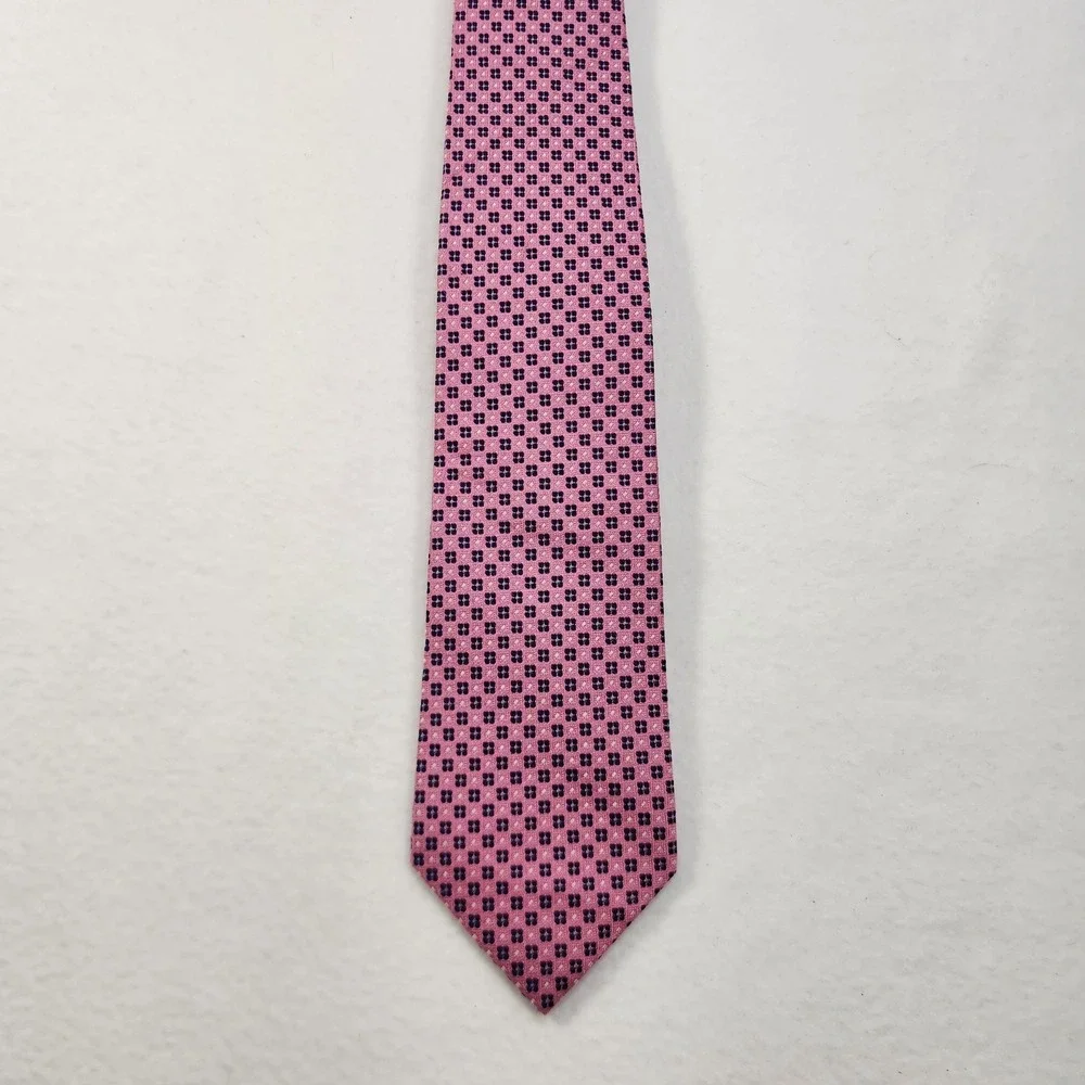 Brooks Brothers 100% Silk Necktie Mens Pink Navy Blue Geometric Preppy
